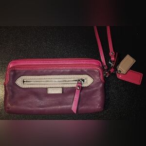 Coach Plum and Pink Leather Wristlet Clutch